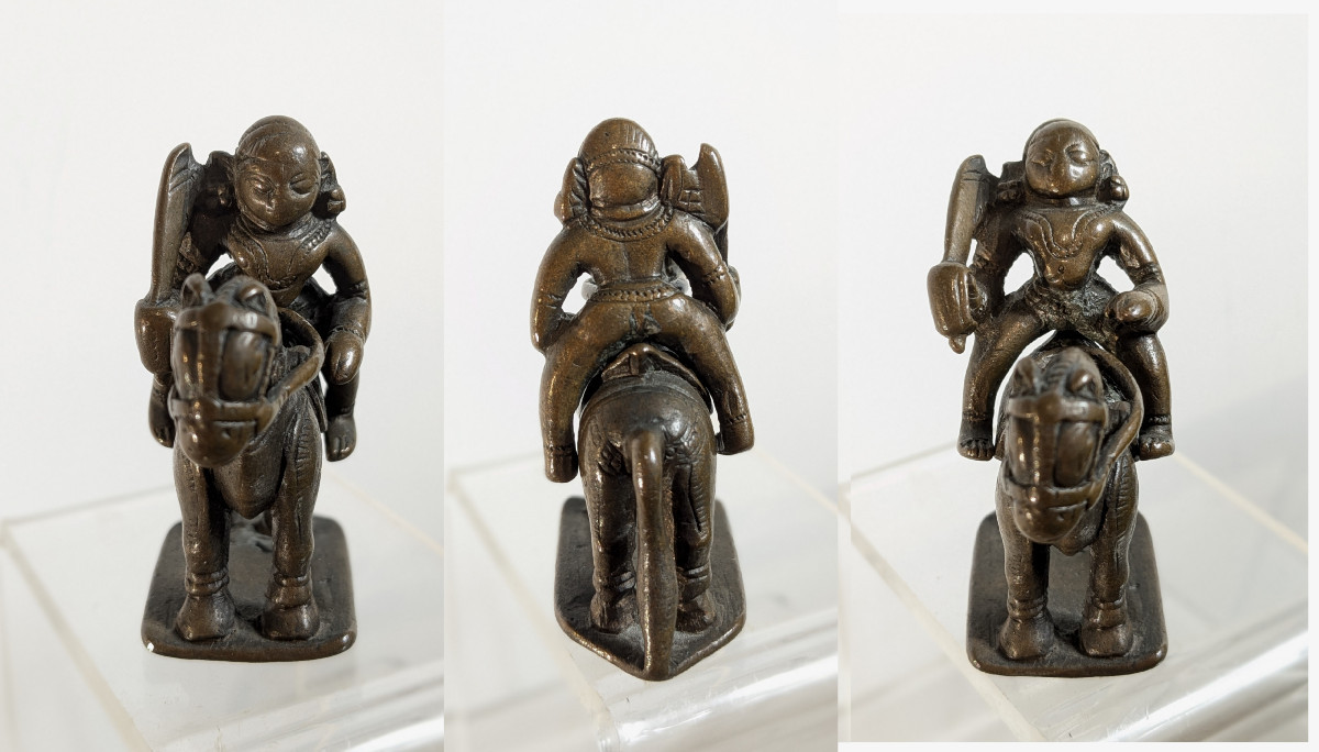 Divinité cavalière en bronze Inde -  Khandoba , Deccan ? XVIIIe ou antérieur.-photo-2