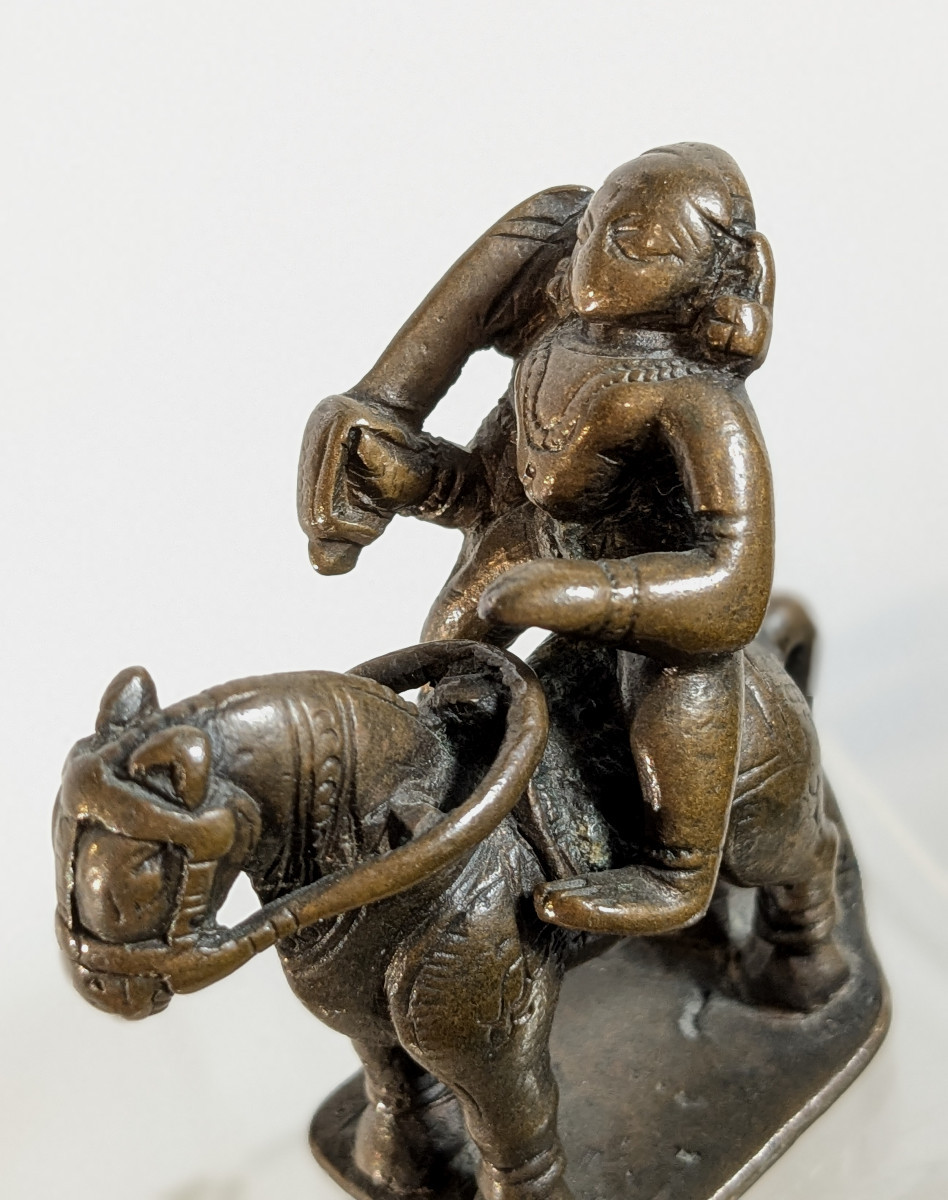 Divinité cavalière en bronze Inde -  Khandoba , Deccan ? XVIIIe ou antérieur.-photo-4