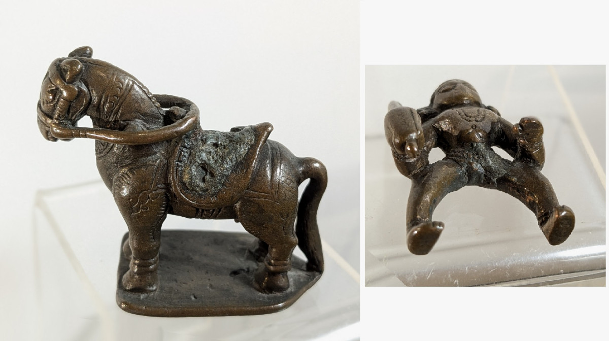 Divinité cavalière en bronze Inde -  Khandoba , Deccan ? XVIIIe ou antérieur.-photo-7