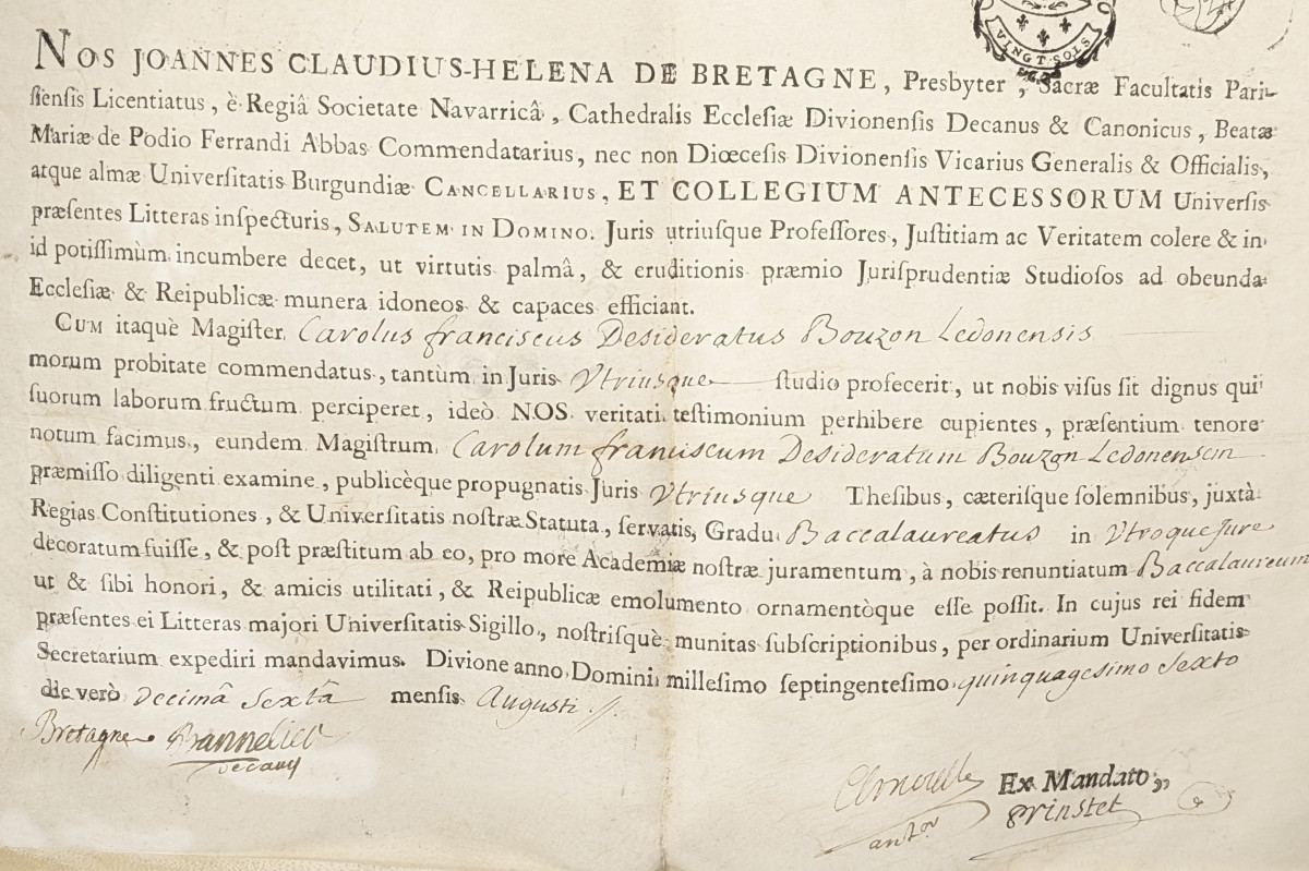 Lawyer's Diploma - 1756 Parchment - University Of Dijon - Charles François Bouzon (1734-1781)-photo-2