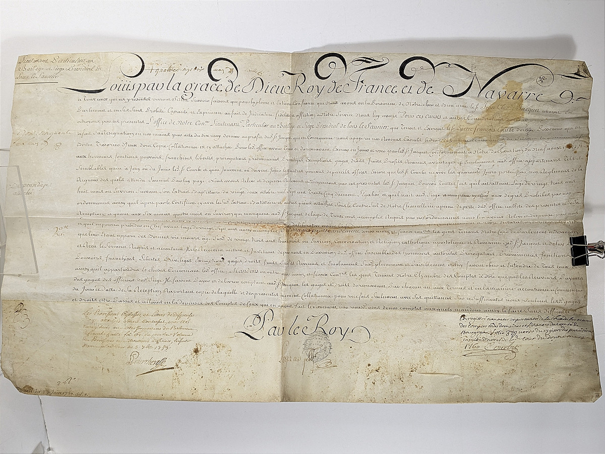 Lettres de provision d'office de Jacquet de la Douai 1737-94 - parchemin 1759