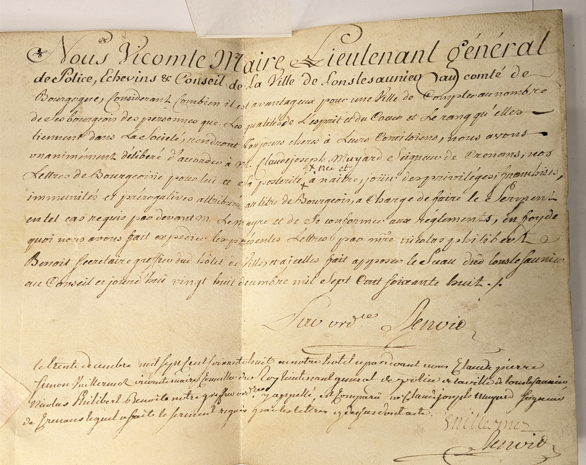 Letter Of Bourgeoisie Granted By The Town Of Lons Le Saunier To The Lord Of Crenans - 1768-photo-4