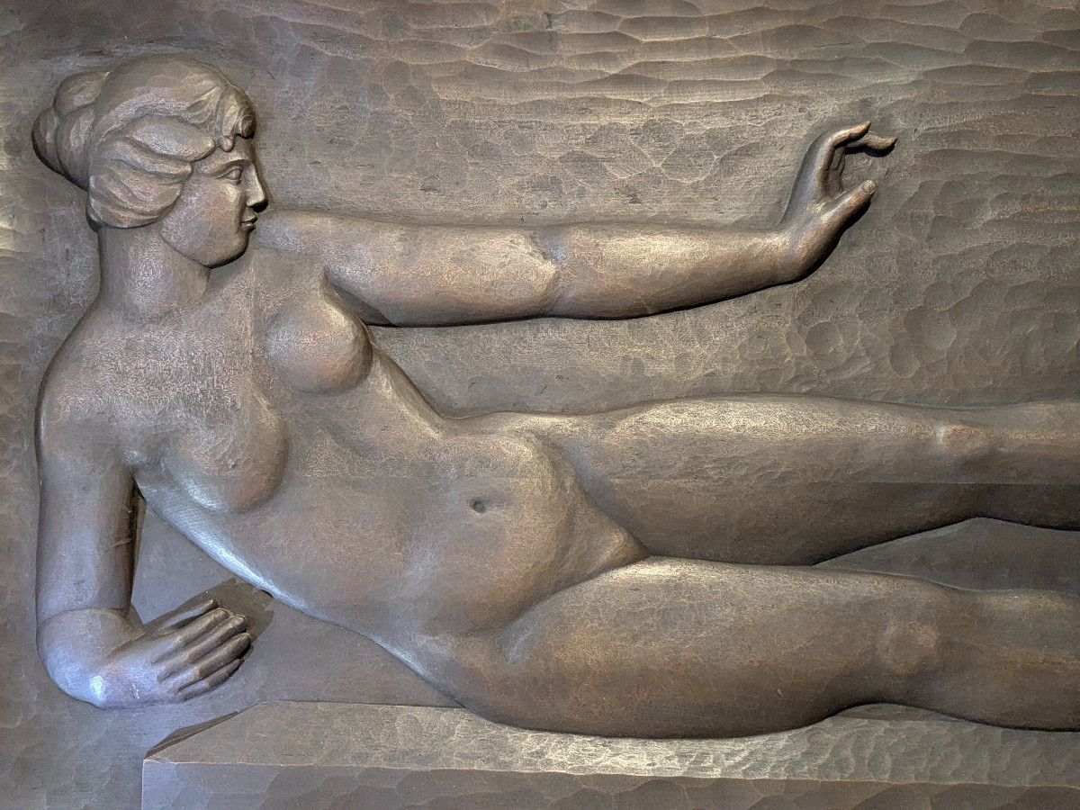 Nu allongé - bois taille directe, dans le goût de Maillol - circa 1950-60 #91-photo-3