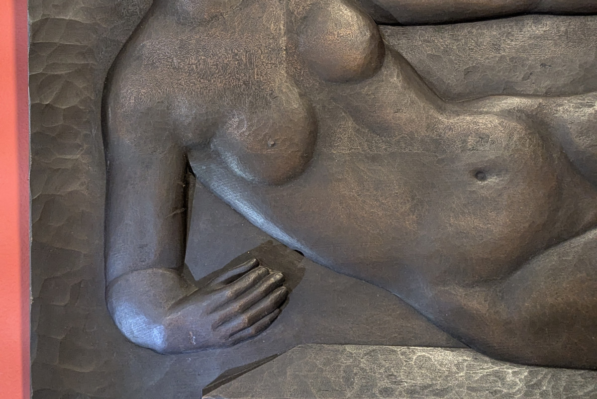 Nu allongé - bois taille directe, dans le goût de Maillol - circa 1950-60 #91-photo-6