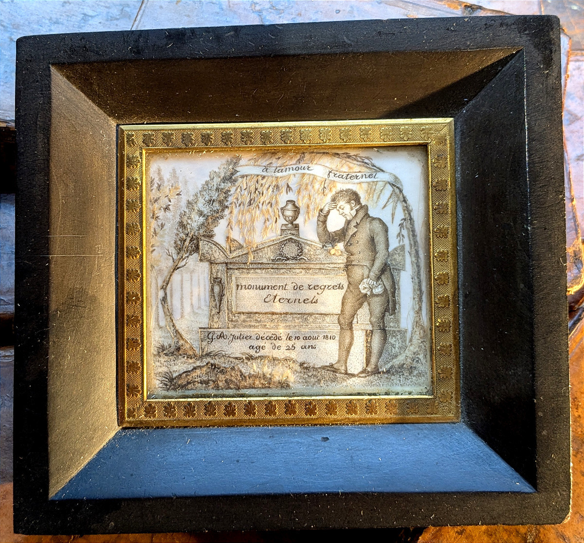 Brotherly Funeral Souvenir 1810 - Hair Frame - Jutier Family (king's Advisor)-photo-2