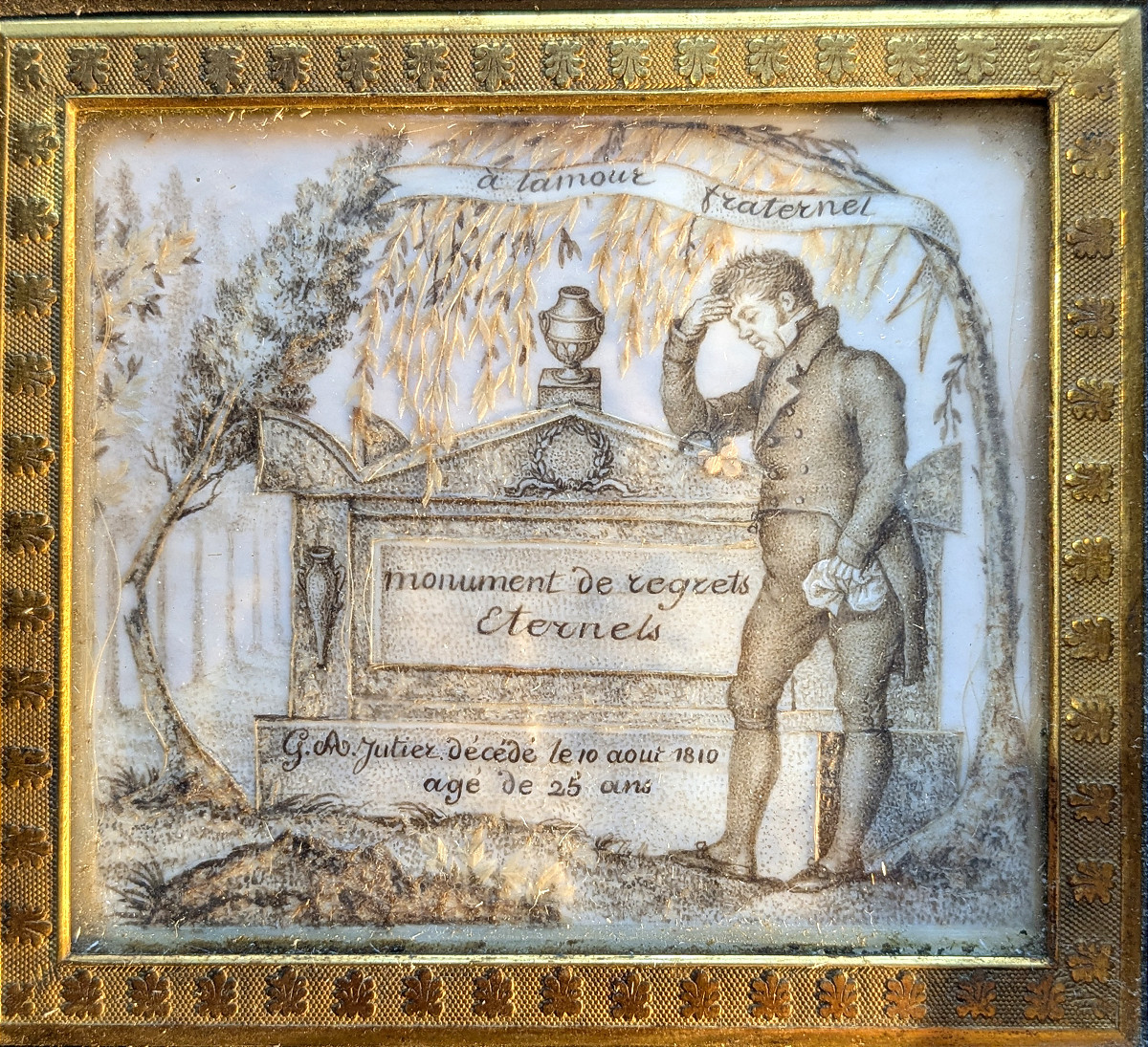Brotherly Funeral Souvenir 1810 - Hair Frame - Jutier Family (king's Advisor)