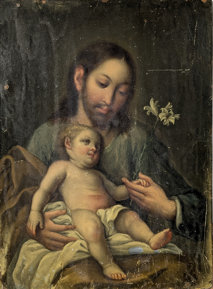 Joseph And The Child Jesus - Oil On Copper Second Half 18th Century Italy ? - To Restore-photo-2
