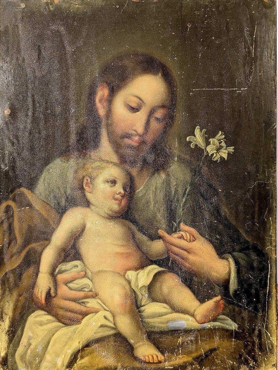 Joseph And The Child Jesus - Oil On Copper Second Half 18th Century Italy ? - To Restore-photo-3