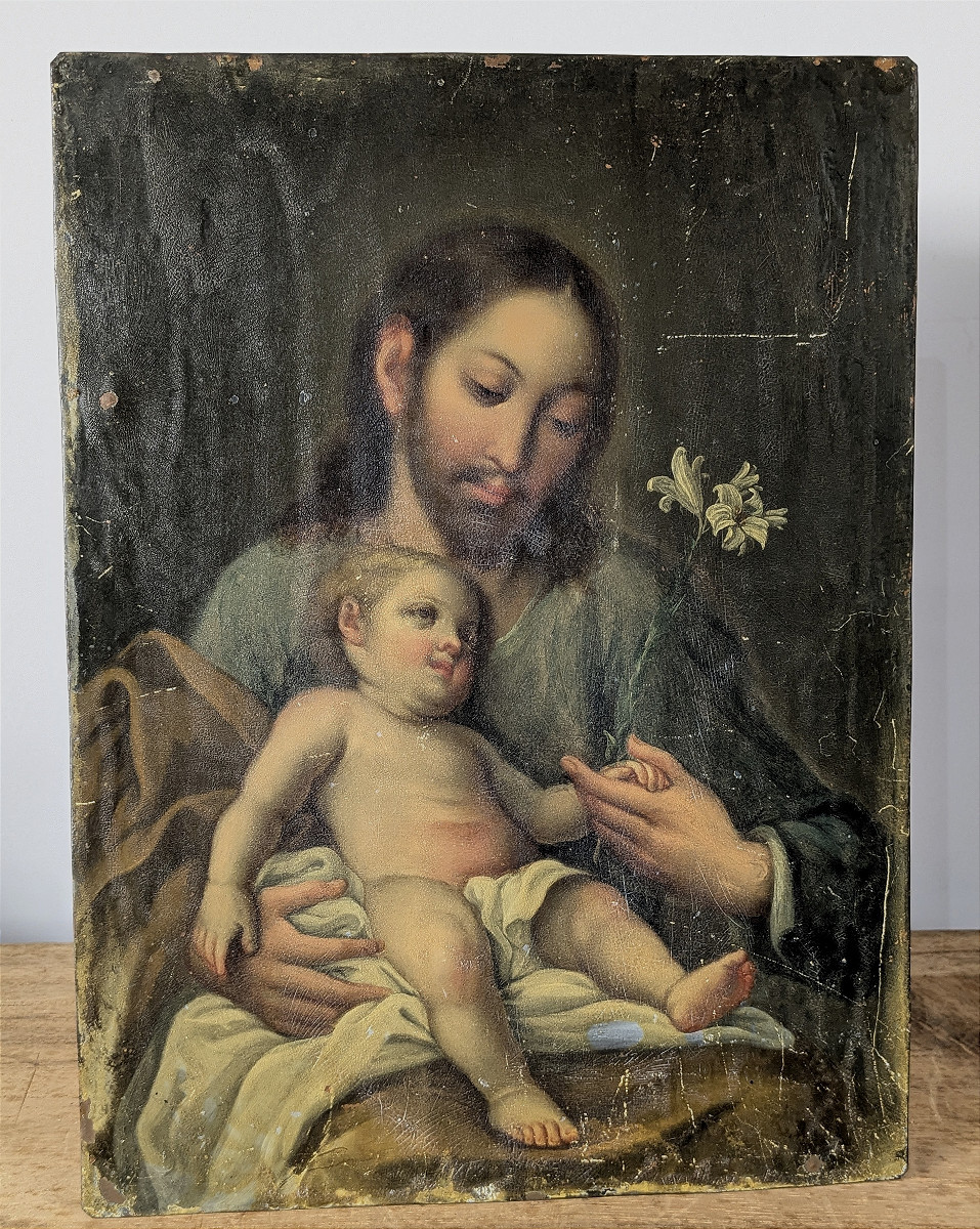 Joseph And The Child Jesus - Oil On Copper Second Half 18th Century Italy ? - To Restore