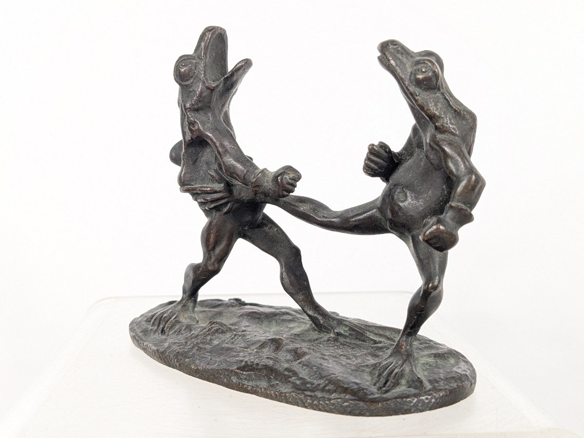 The Boxing Frogs. Nineteenth-century Bronze In The Spirit Of Granville.-photo-3
