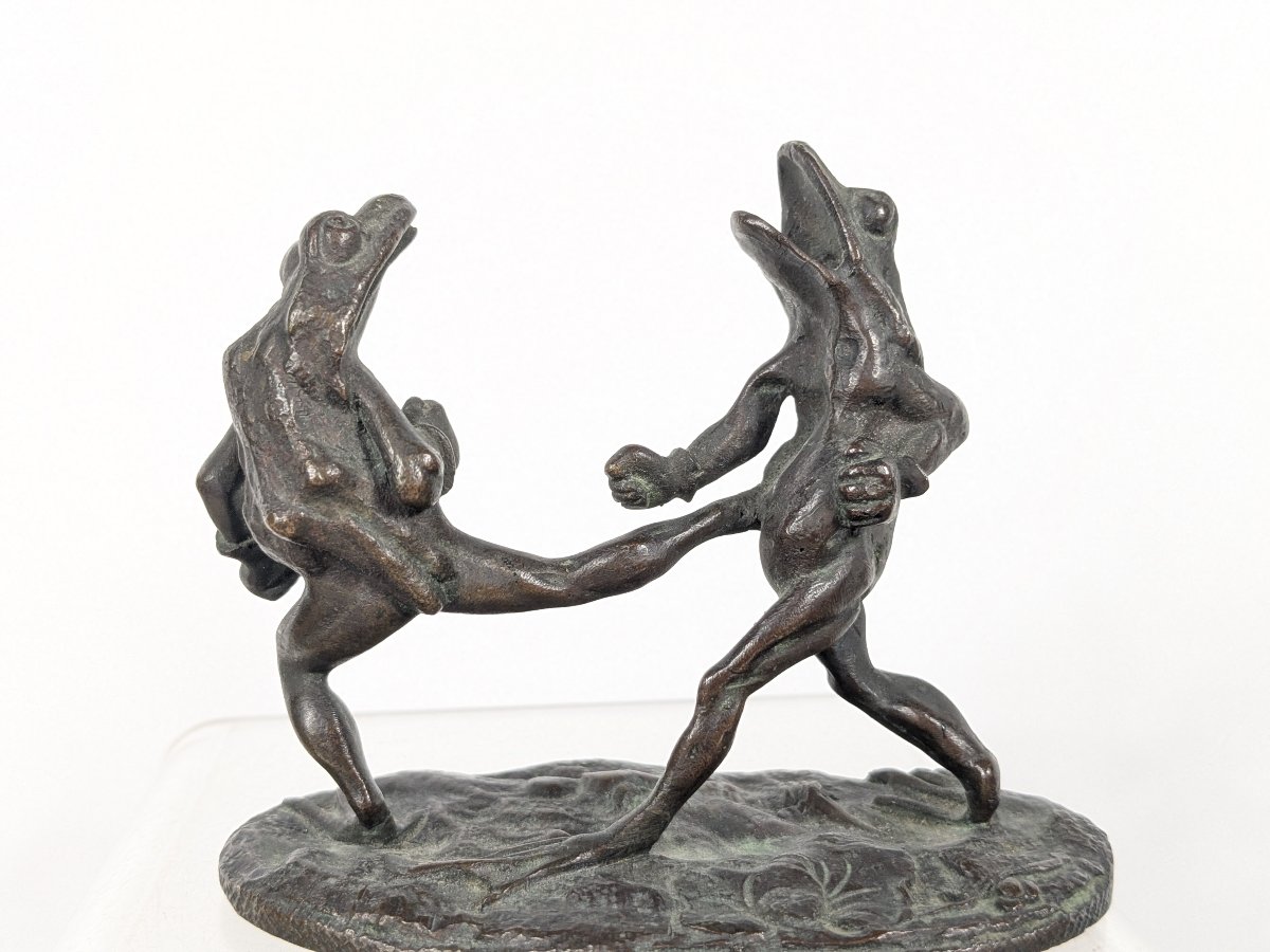 The Boxing Frogs. Nineteenth-century Bronze In The Spirit Of Granville.-photo-2