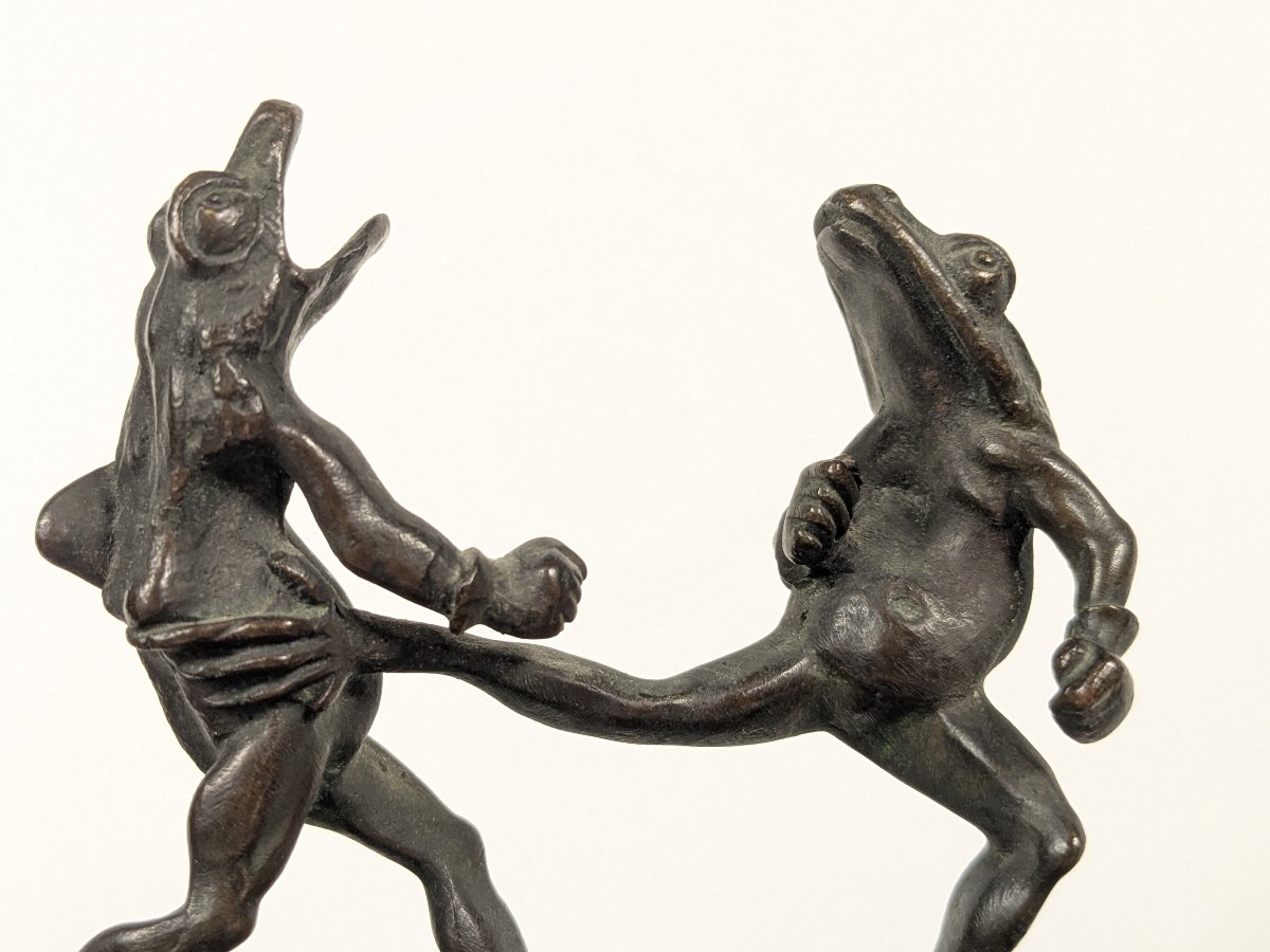 The Boxing Frogs. Nineteenth-century Bronze In The Spirit Of Granville.-photo-4