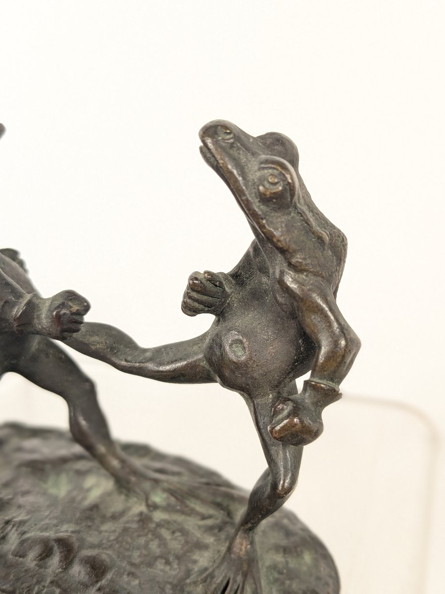 The Boxing Frogs. Nineteenth-century Bronze In The Spirit Of Granville.-photo-5