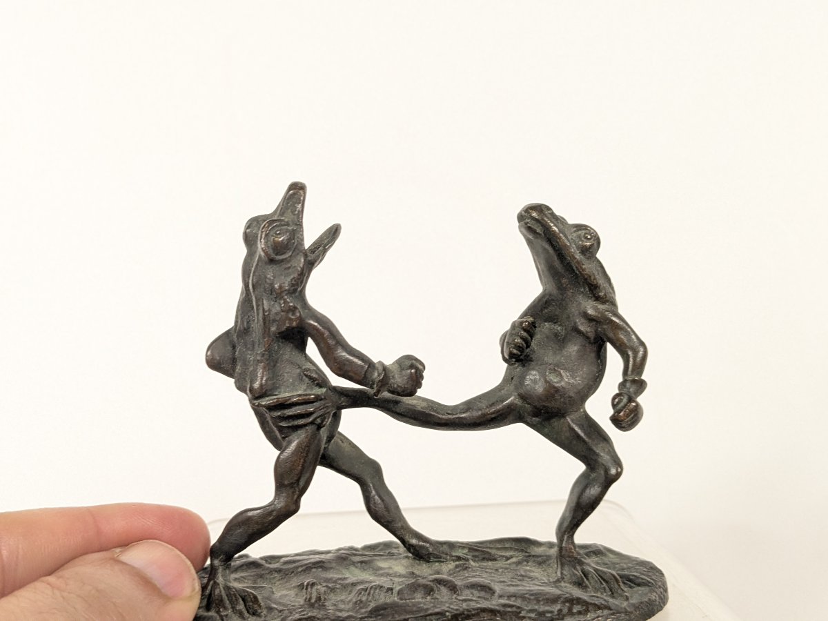 The Boxing Frogs. Nineteenth-century Bronze In The Spirit Of Granville.-photo-6