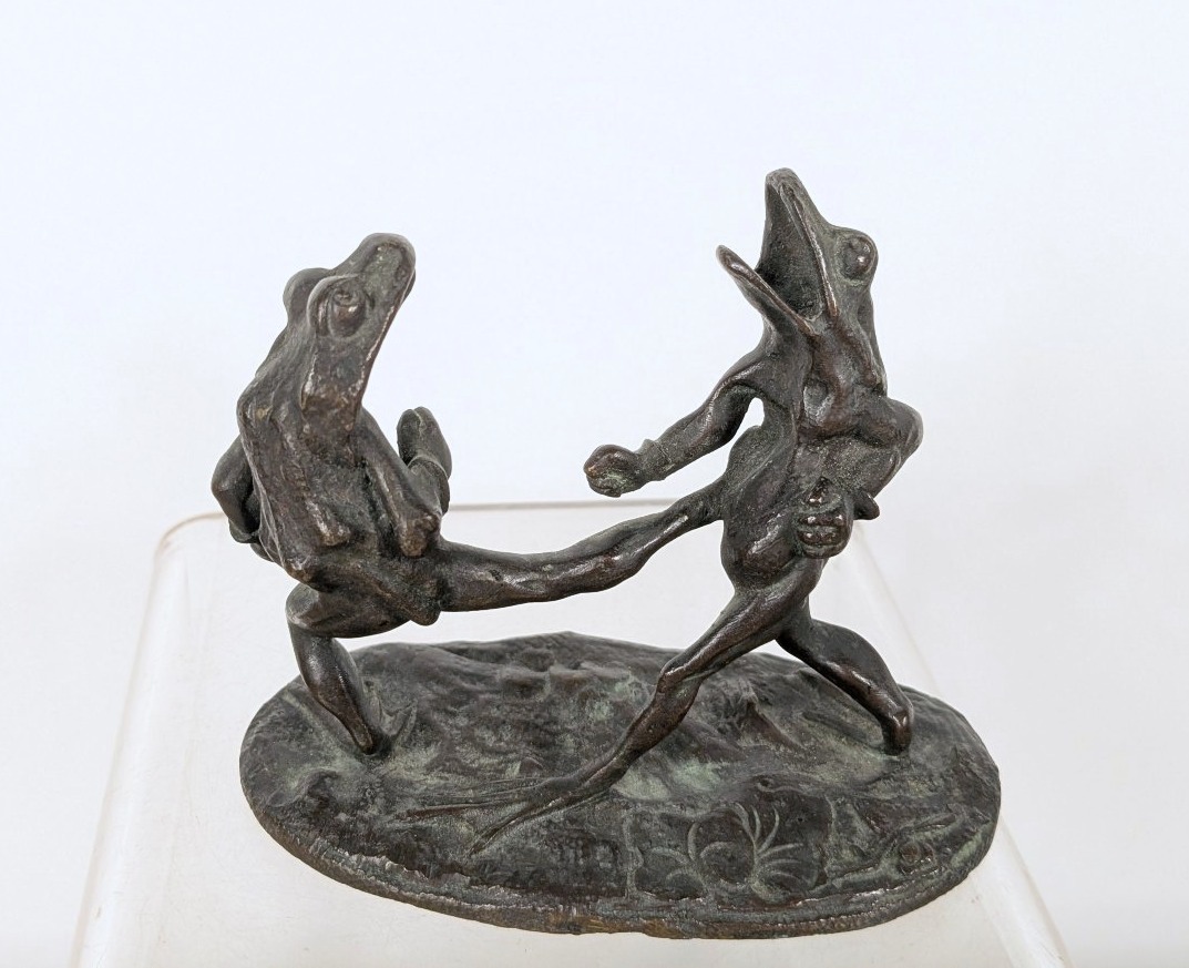 The Boxing Frogs. Nineteenth-century Bronze In The Spirit Of Granville.-photo-2