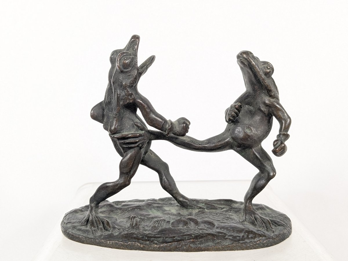 The Boxing Frogs. Nineteenth-century Bronze In The Spirit Of Granville.
