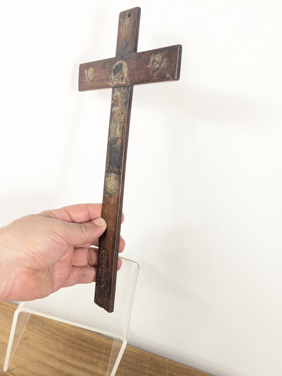 Crucifix peint double face - Italie XVIIIe siècle-photo-3