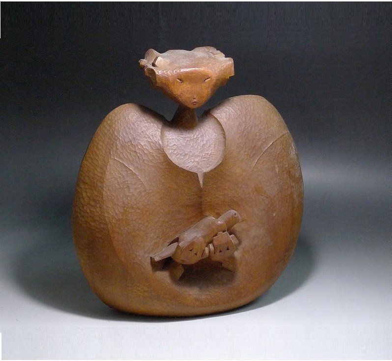 Character With Bird - Vintage Sculpture 1970-80 #-photo-3