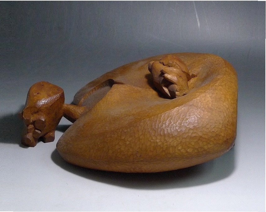 Character With Bird - Vintage Sculpture 1970-80 #-photo-4