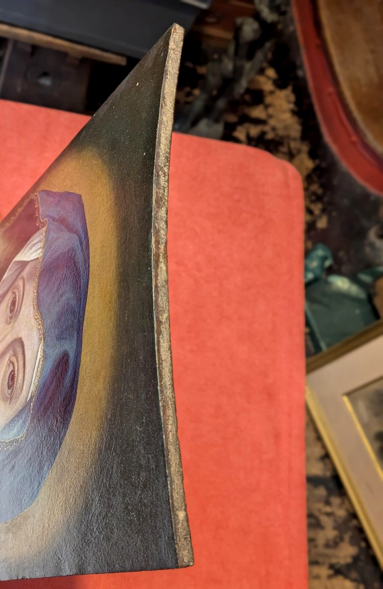 Madone - huile sur panneau époque 1850 dans le style du XVIe siècle-photo-4