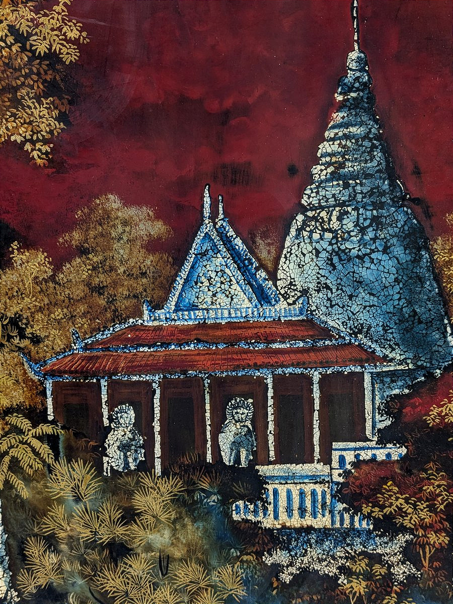 Temples dans la jungle - laque Indochine 1950-60 - Ecole de Hanoï-photo-3