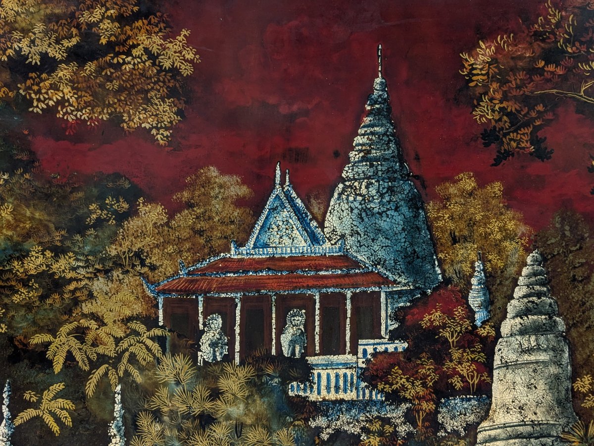 Temples dans la jungle - laque Indochine 1950-60 - Ecole de Hanoï-photo-1