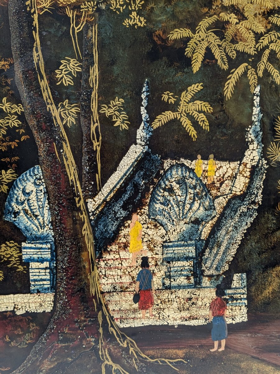 Temples dans la jungle - laque Indochine 1950-60 - Ecole de Hanoï-photo-4