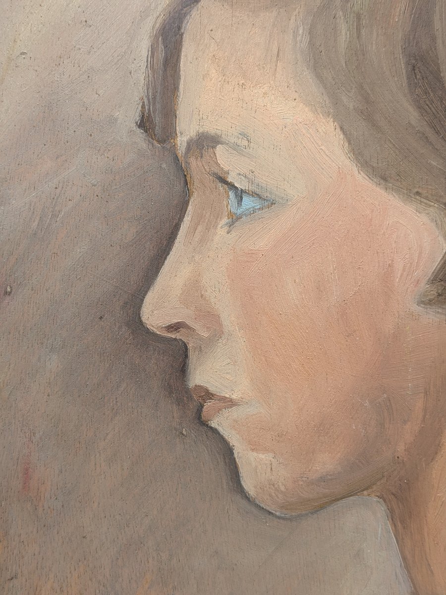 Huile 1920-30 double face - Portrait / bateaux - attribué Le Faguays ou Guerbe-photo-2