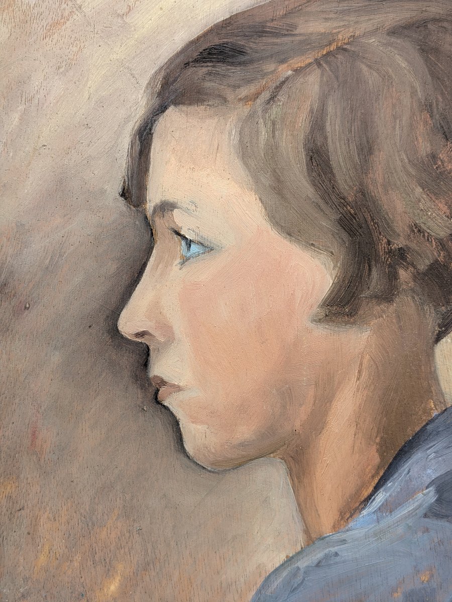 Huile 1920-30 double face - Portrait / bateaux - attribué Le Faguays ou Guerbe-photo-3