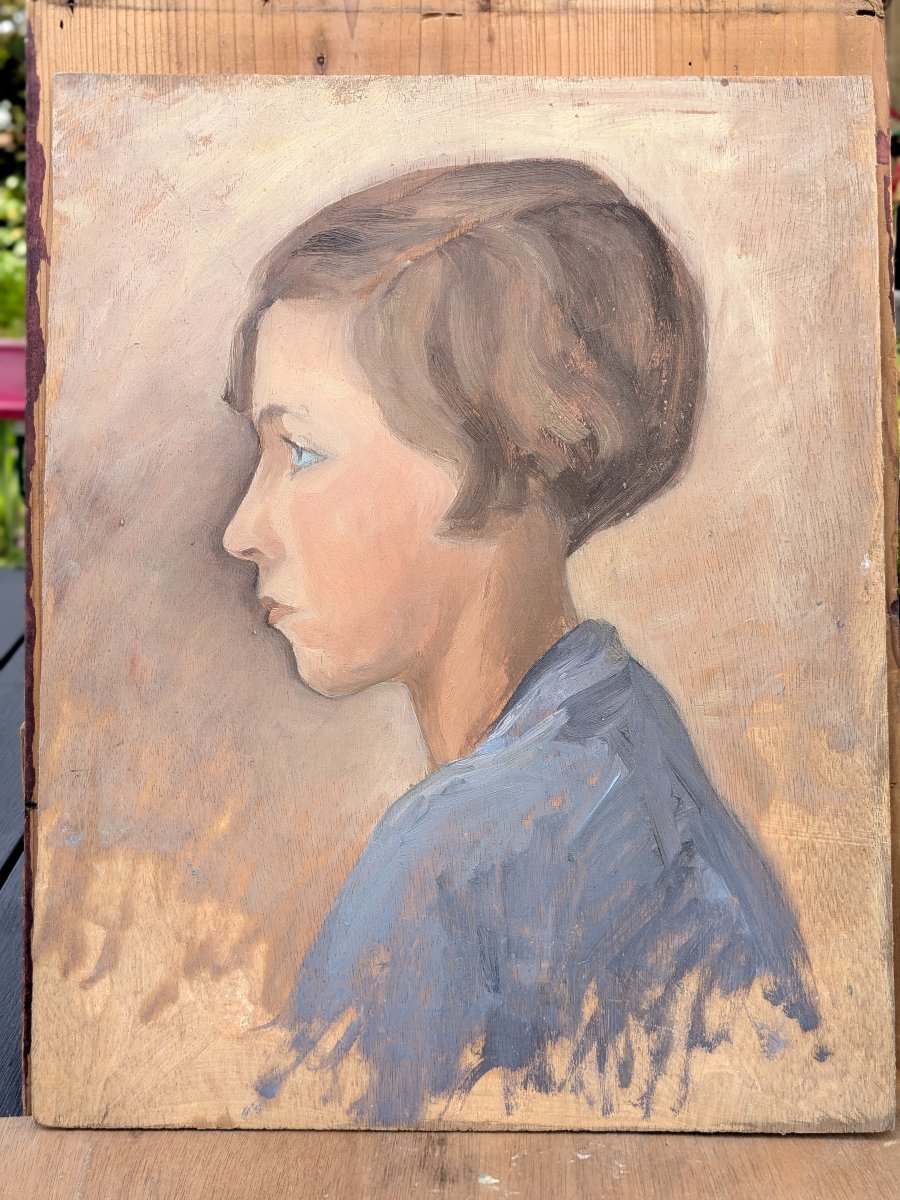 Huile 1920-30 double face - Portrait / bateaux - attribué Le Faguays ou Guerbe-photo-1