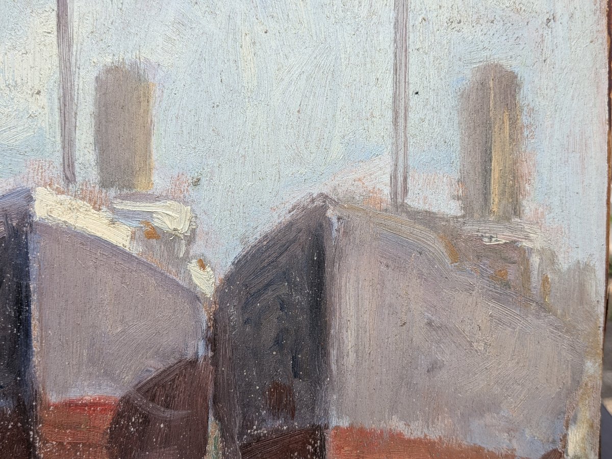 Huile 1920-30 double face - Portrait / bateaux - attribué Le Faguays ou Guerbe-photo-4