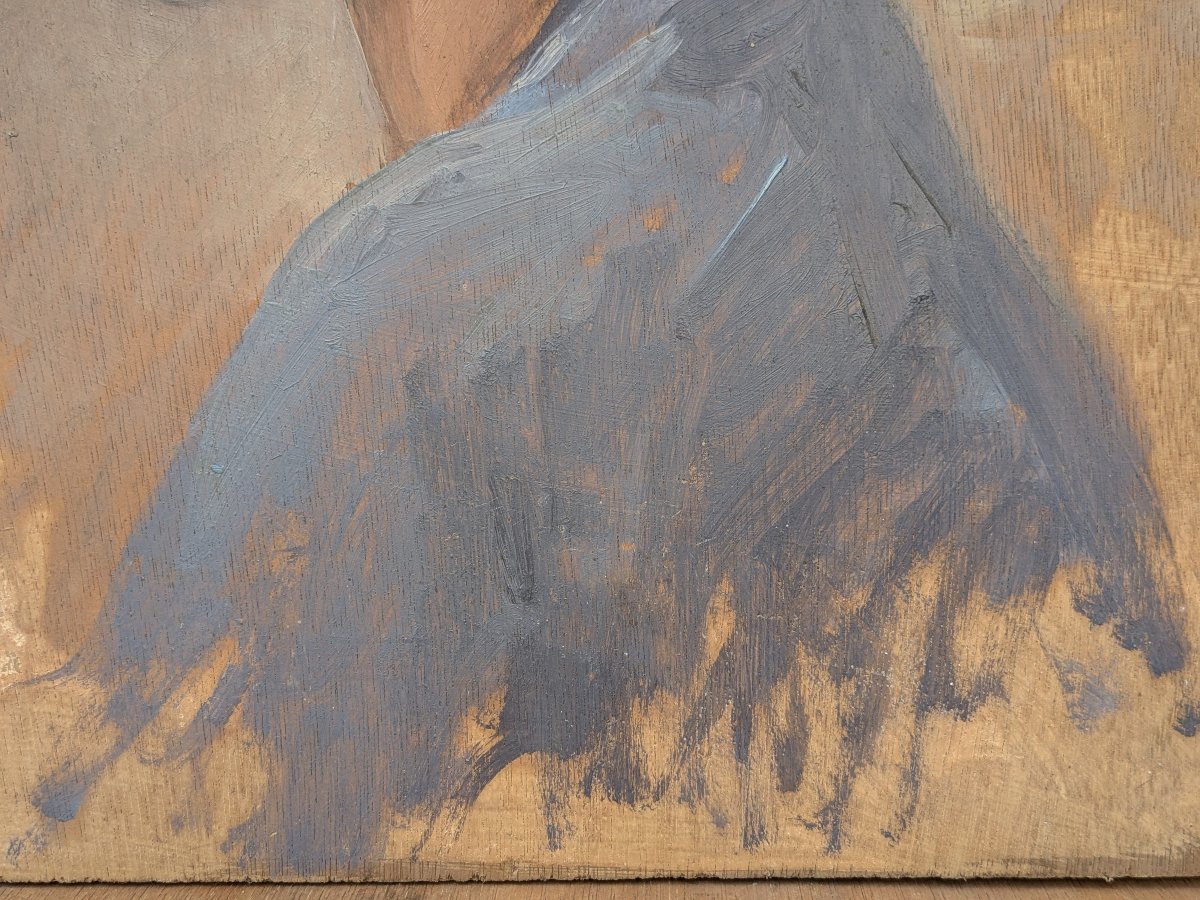 Huile 1920-30 double face - Portrait / bateaux - attribué Le Faguays ou Guerbe-photo-5