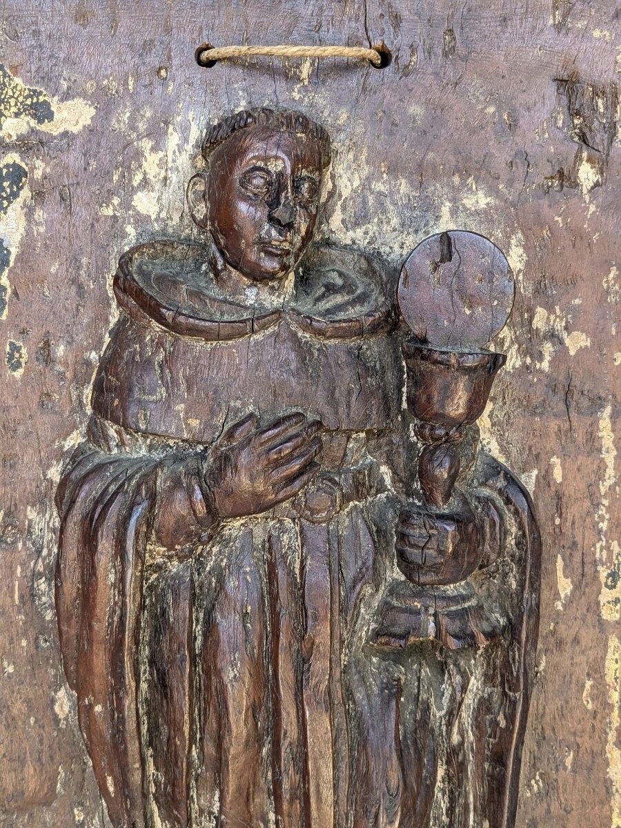 Saint Pascal Baylon And The Blessed Sacrament - Walnut Relief, 17th Century, Spain-photo-3