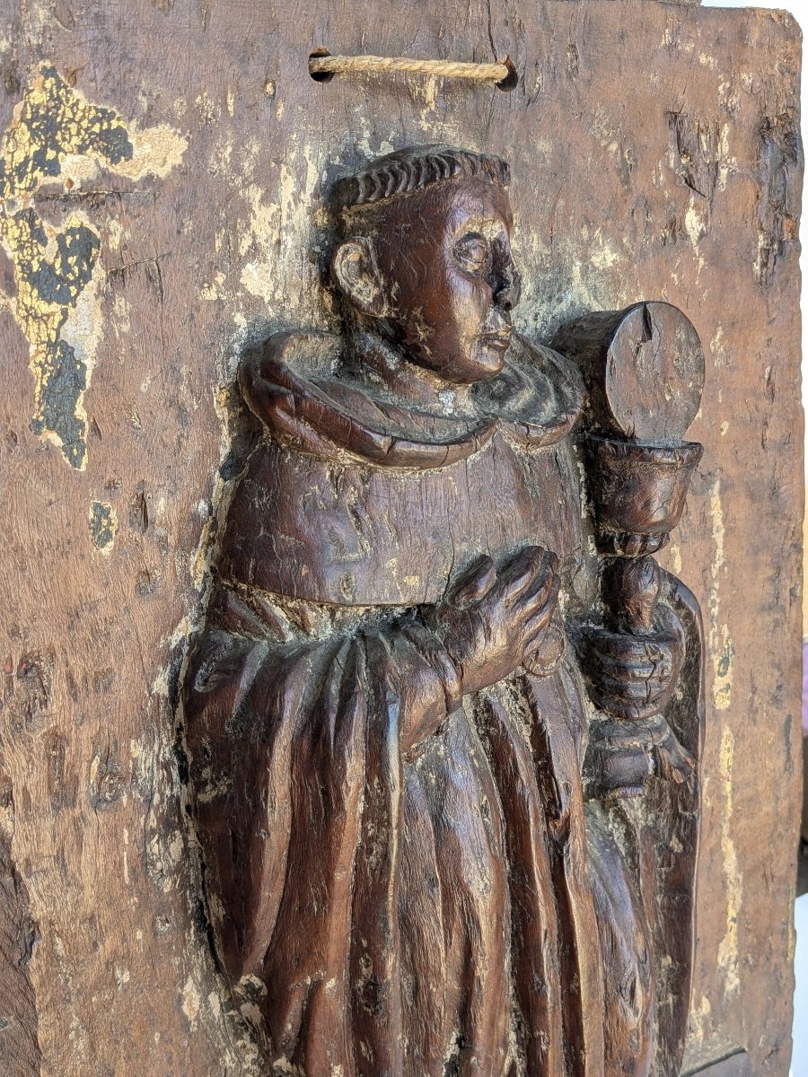 Saint Pascal Baylon And The Blessed Sacrament - Walnut Relief, 17th Century, Spain-photo-4