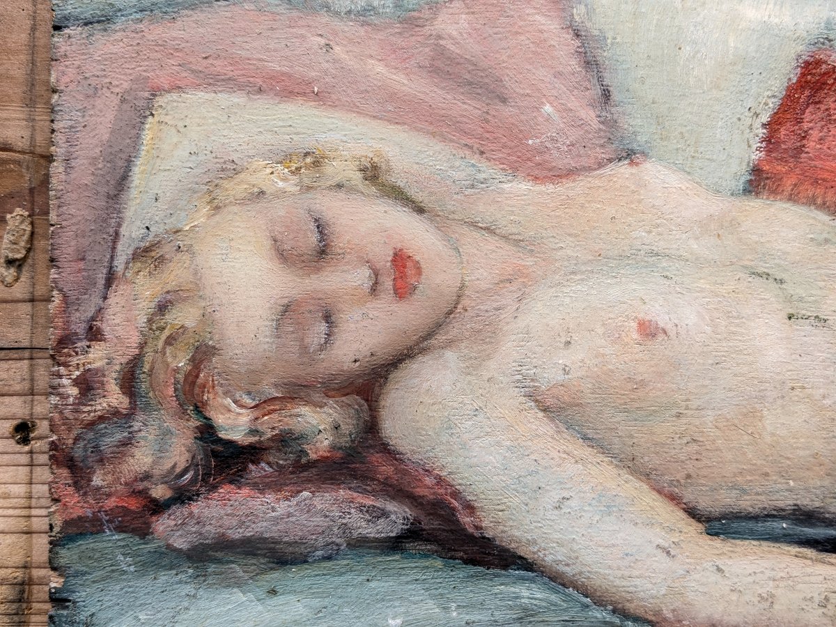 Nu endormi au sofa - huile sur panneau 1930 - -photo-1