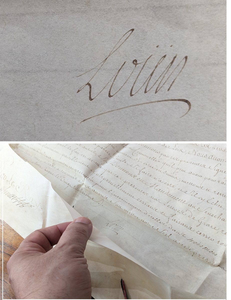 Lettre de grâce, accordée par Louis XV  - parchemin signé Louis -  1738-photo-3