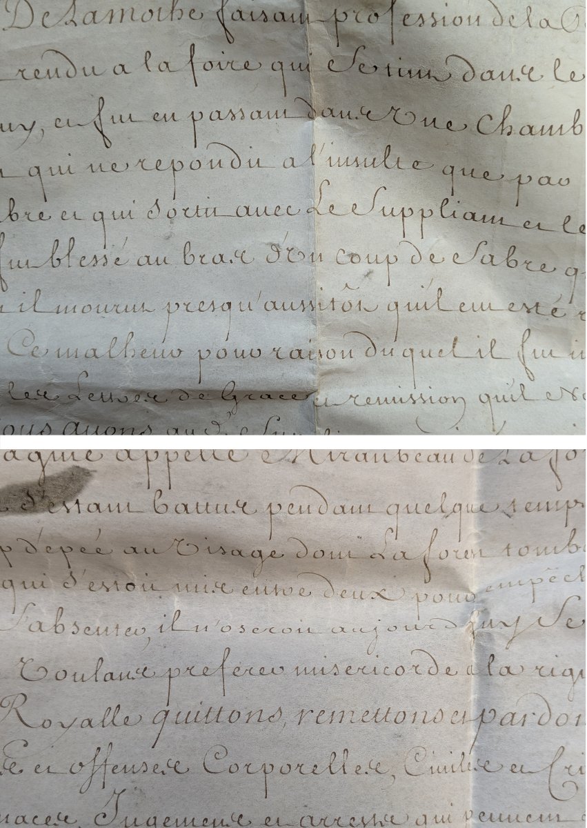 Lettre de grâce, accordée par Louis XV  - parchemin signé Louis -  1738-photo-4