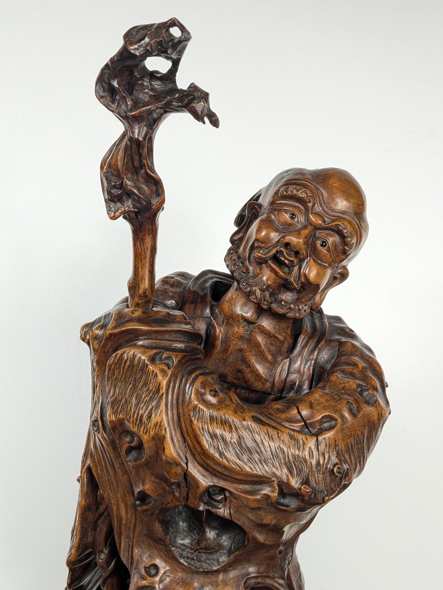 Li Tieguai, sculpture en racine - chine XIXe - un Immortel de la tradition taoïste.-photo-2