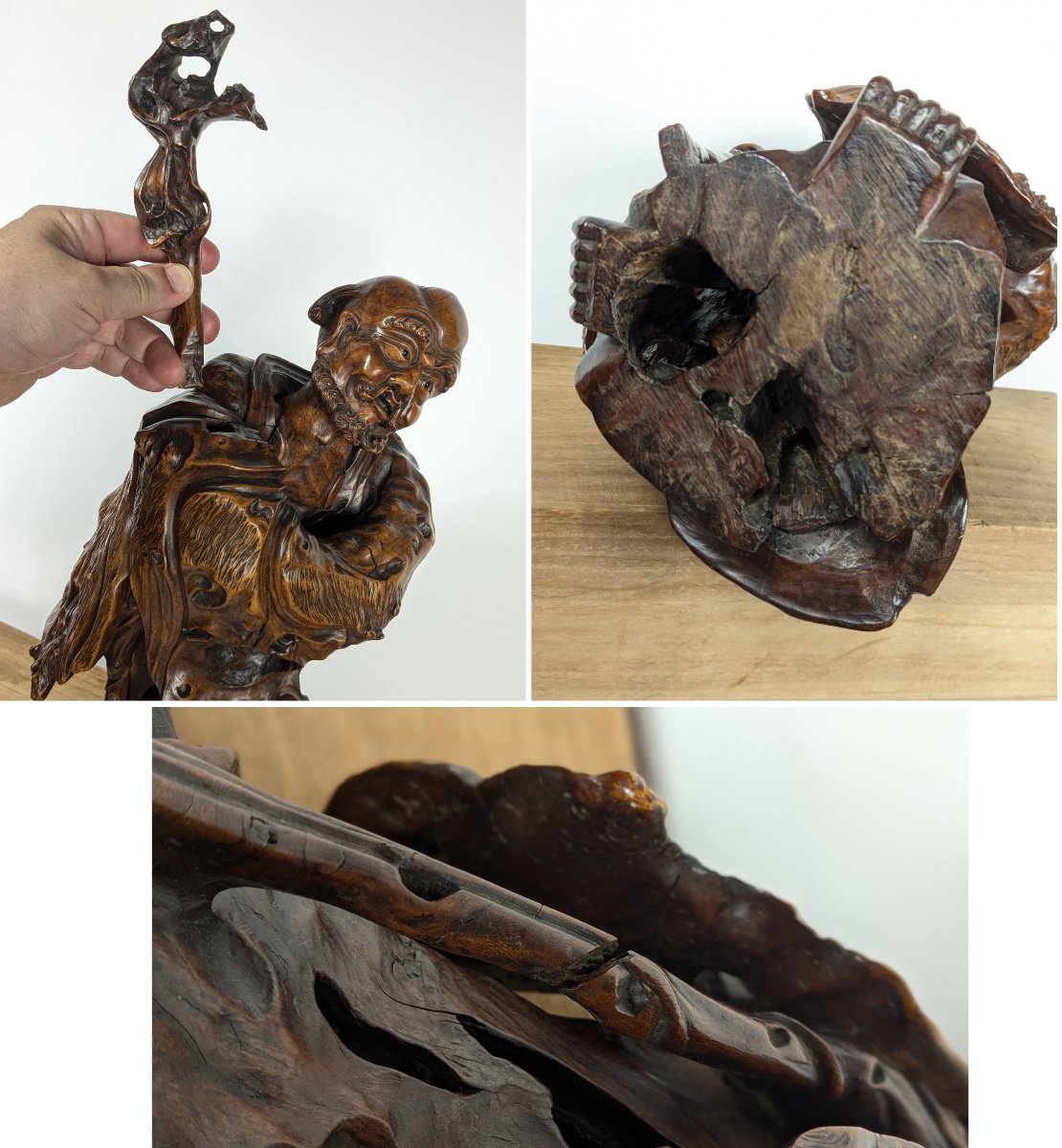 Li Tieguai, sculpture en racine - chine XIXe - un Immortel de la tradition taoïste.-photo-6