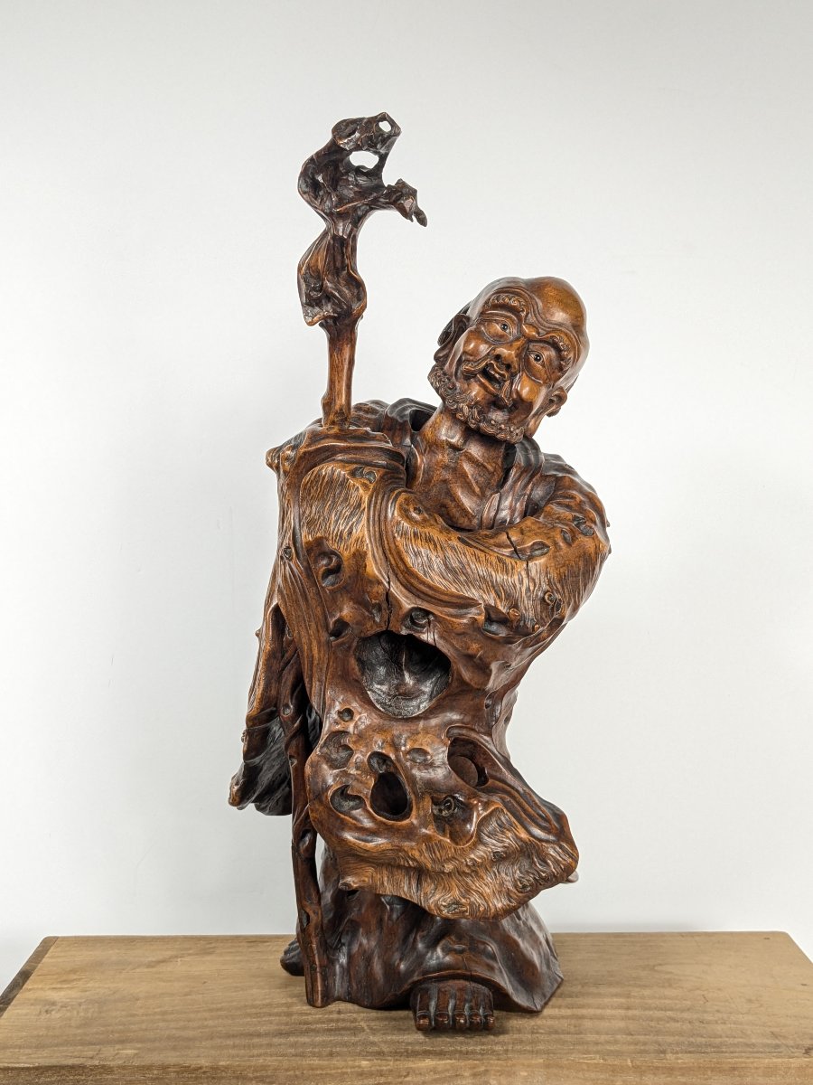 Li Tieguai, sculpture en racine - chine XIXe - un Immortel de la tradition taoïste.