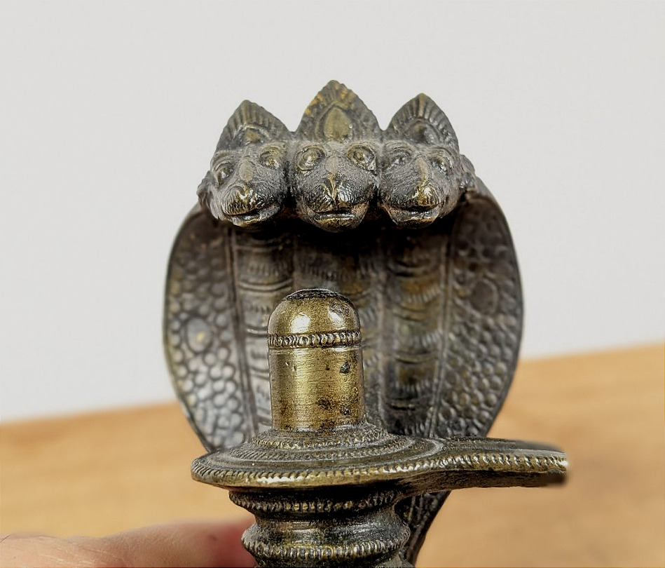 Shiva Lingam  et le serpent - bronze Inde XIXe siècle-photo-3