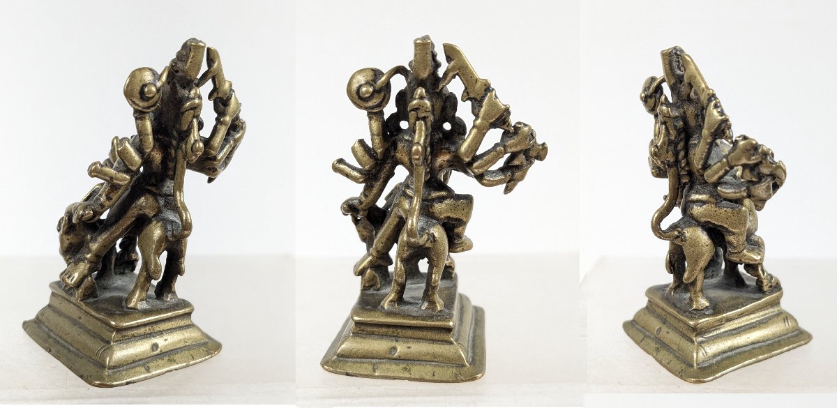 Vishnu On A Chimera, Defeating An Enemy—bronze, India, 18th Century Or Earlier-photo-2