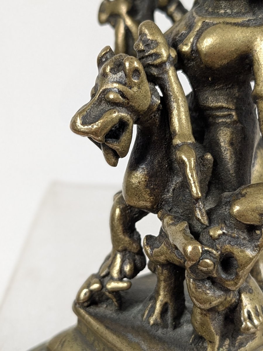 Vishnu On A Chimera, Defeating An Enemy—bronze, India, 18th Century Or Earlier-photo-2