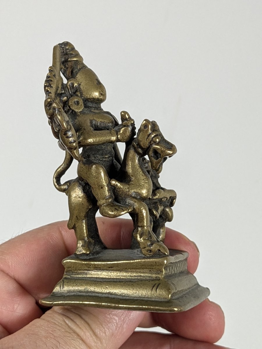 Vishnu On A Chimera, Defeating An Enemy—bronze, India, 18th Century Or Earlier-photo-3