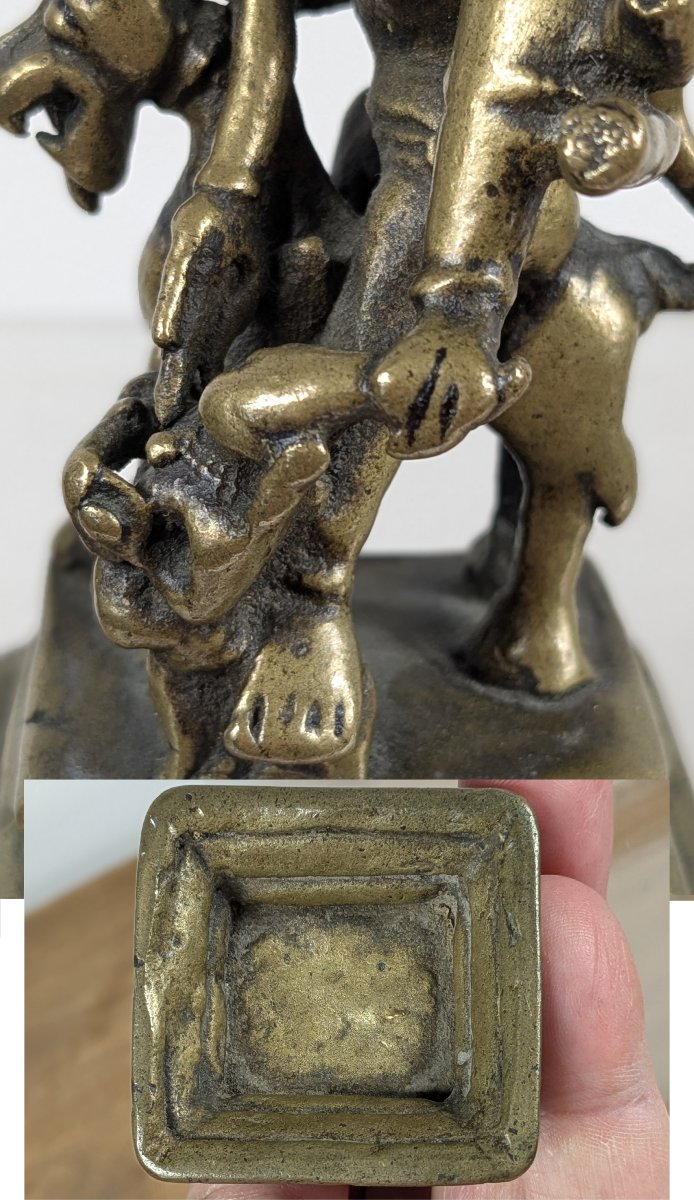 Vishnu On A Chimera, Defeating An Enemy—bronze, India, 18th Century Or Earlier-photo-4