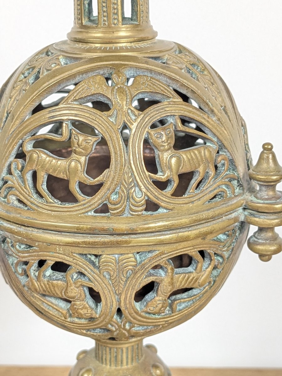 13th-century-style Incense Burner. 19th-century Bronze-photo-3