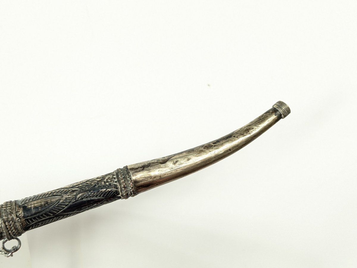 Grande pipe birmane en argent repoussé et ciselé – Birmanie, XIXe siècle-photo-4