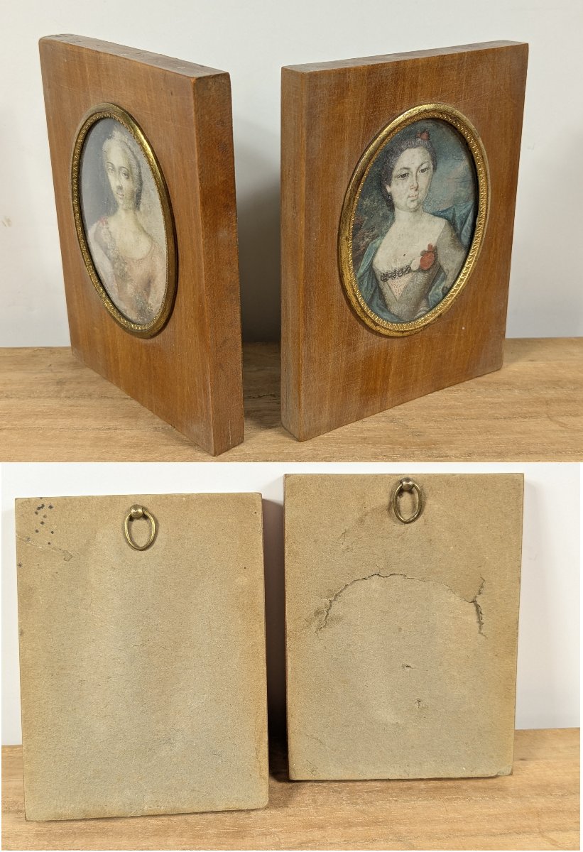 Two Portraits Of Women, Miniatures On Vellum, Circa 1730-photo-3