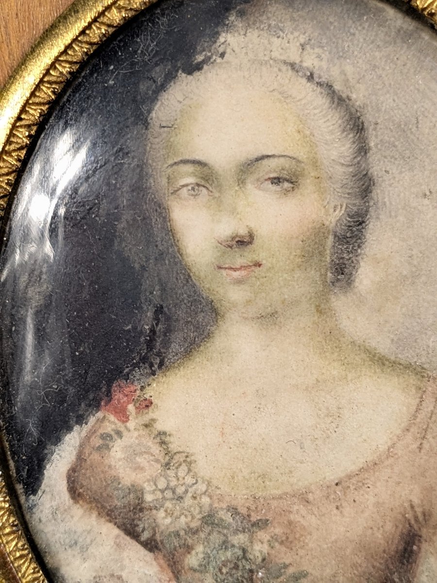 Two Portraits Of Women, Miniatures On Vellum, Circa 1730-photo-6