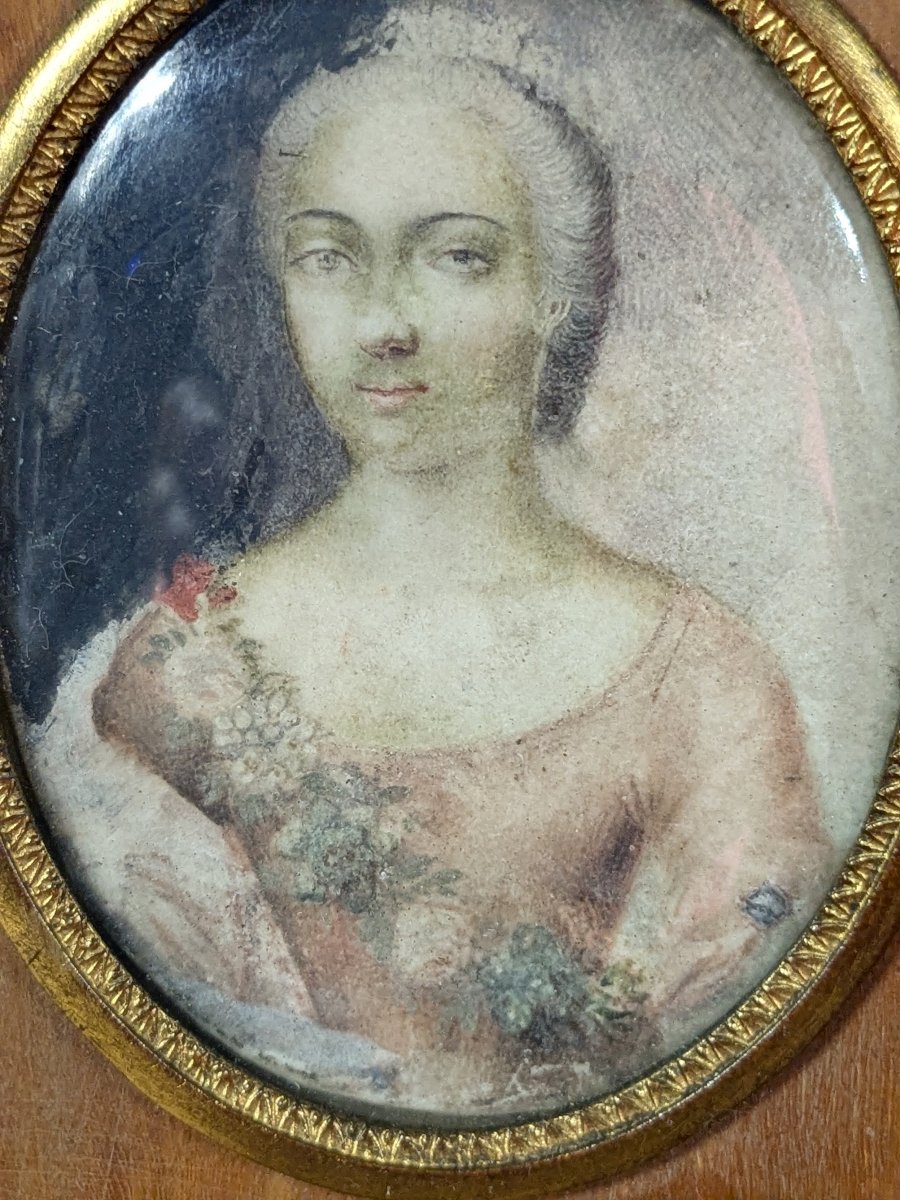 Two Portraits Of Women, Miniatures On Vellum, Circa 1730-photo-8